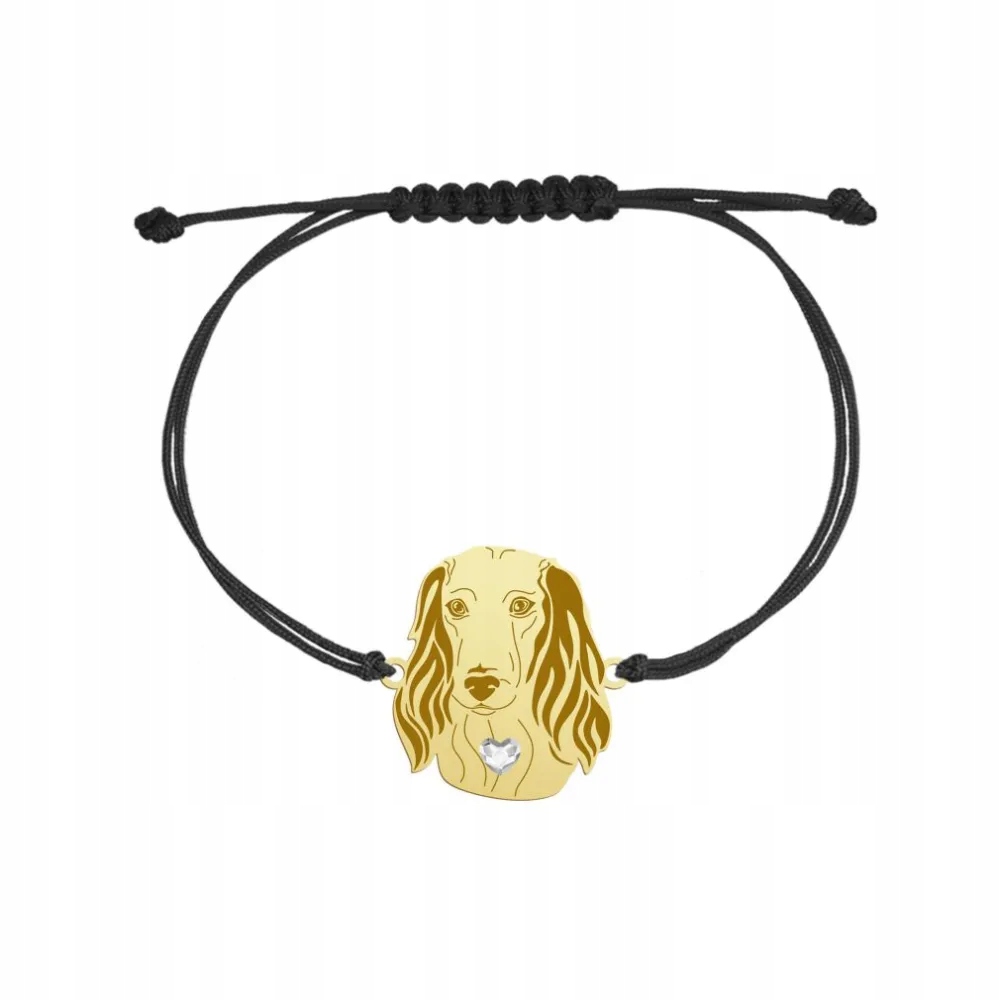 Zlatý náramek Jezevčík dlouhosrstý 925 Šňůra Šperky Dárek Gravírování