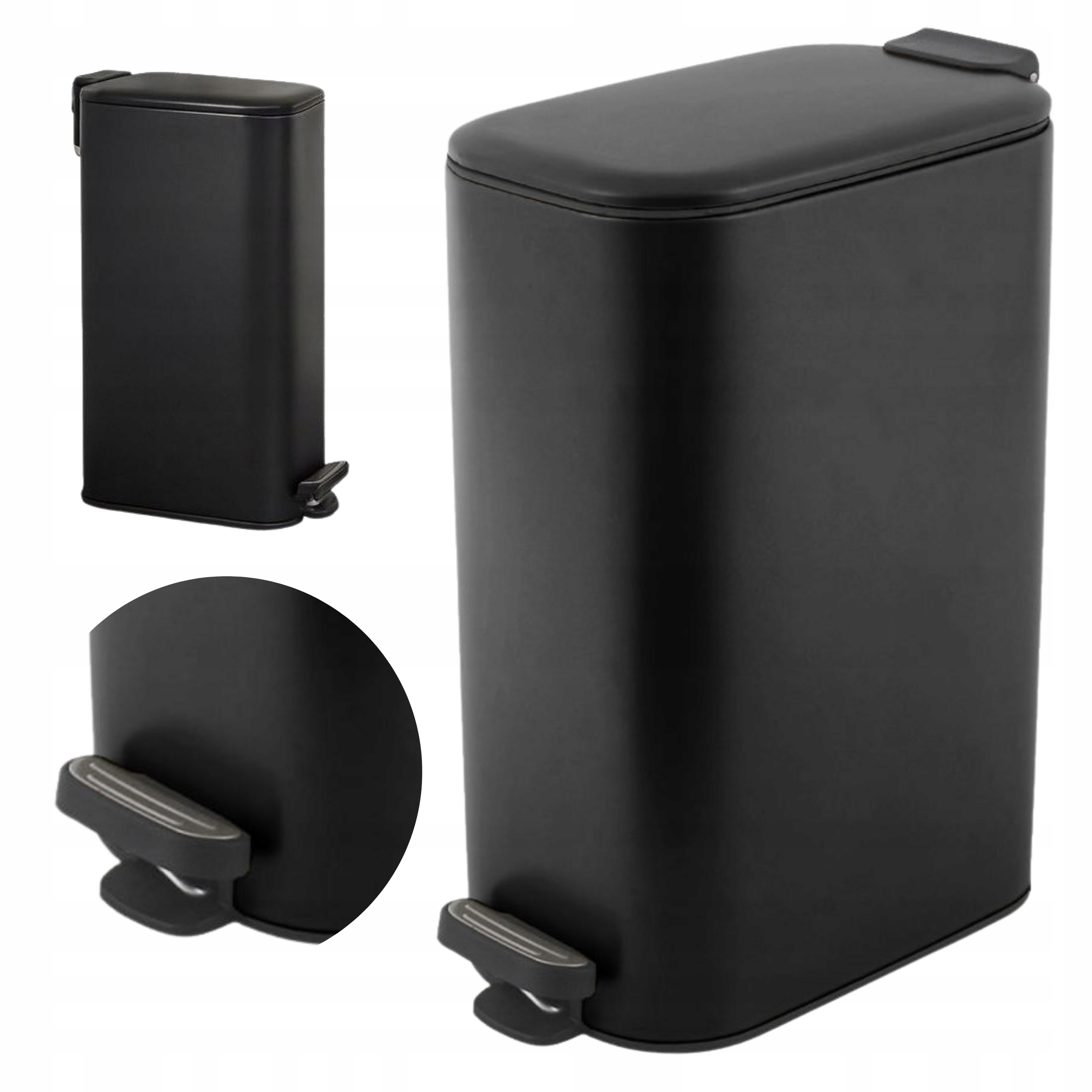 Čierny úzky kôš na kuchynský odpad, jednokomorový, s vekom, 30 l