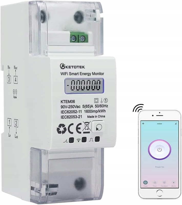 Inteligentní měřič elektrické energie na Din lištu Wlan 90-250V