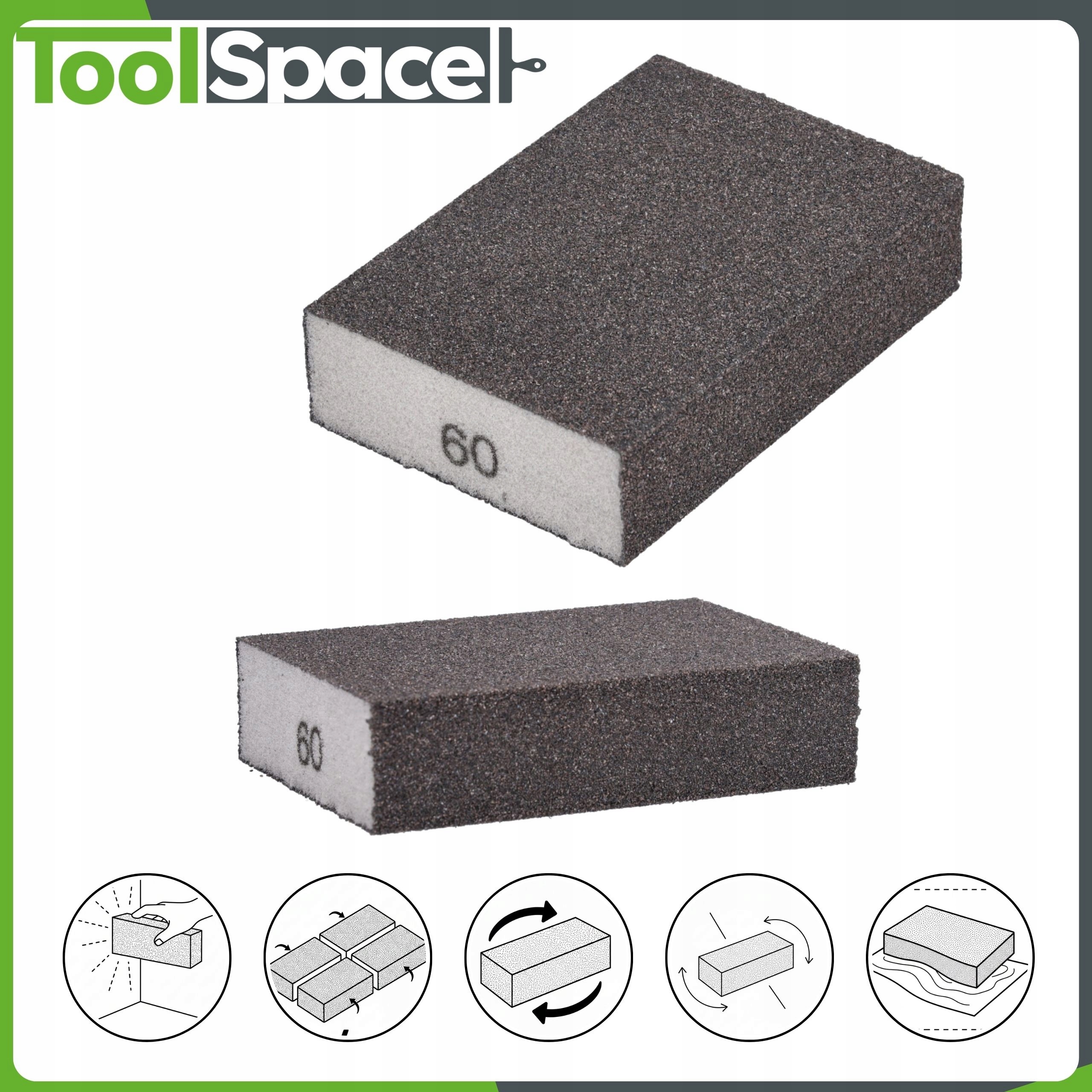 GĄBKA ŚCIERNA DO SZLIFOWANIA KOSTKA ŚCIERNA SZLIFIERSKA P60 Marka ToolSpace
