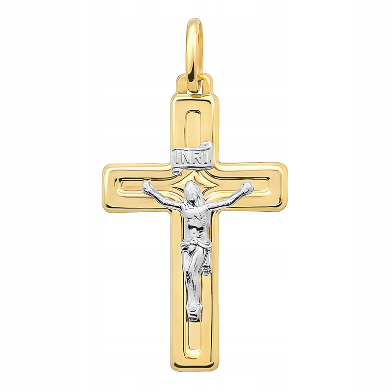 Zlatý Křížek Kříž pr. 585 Dvoubarevný s Ježíšem Kristem 14k
