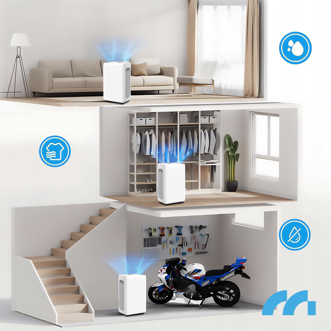 OSUSZACZ POWIETRZA POCHŁANIACZ WILGOCI CICHY WYDAJNY WiFi TIMER 20L/24H Maksymalna wielkość pomieszczenia 45 m²