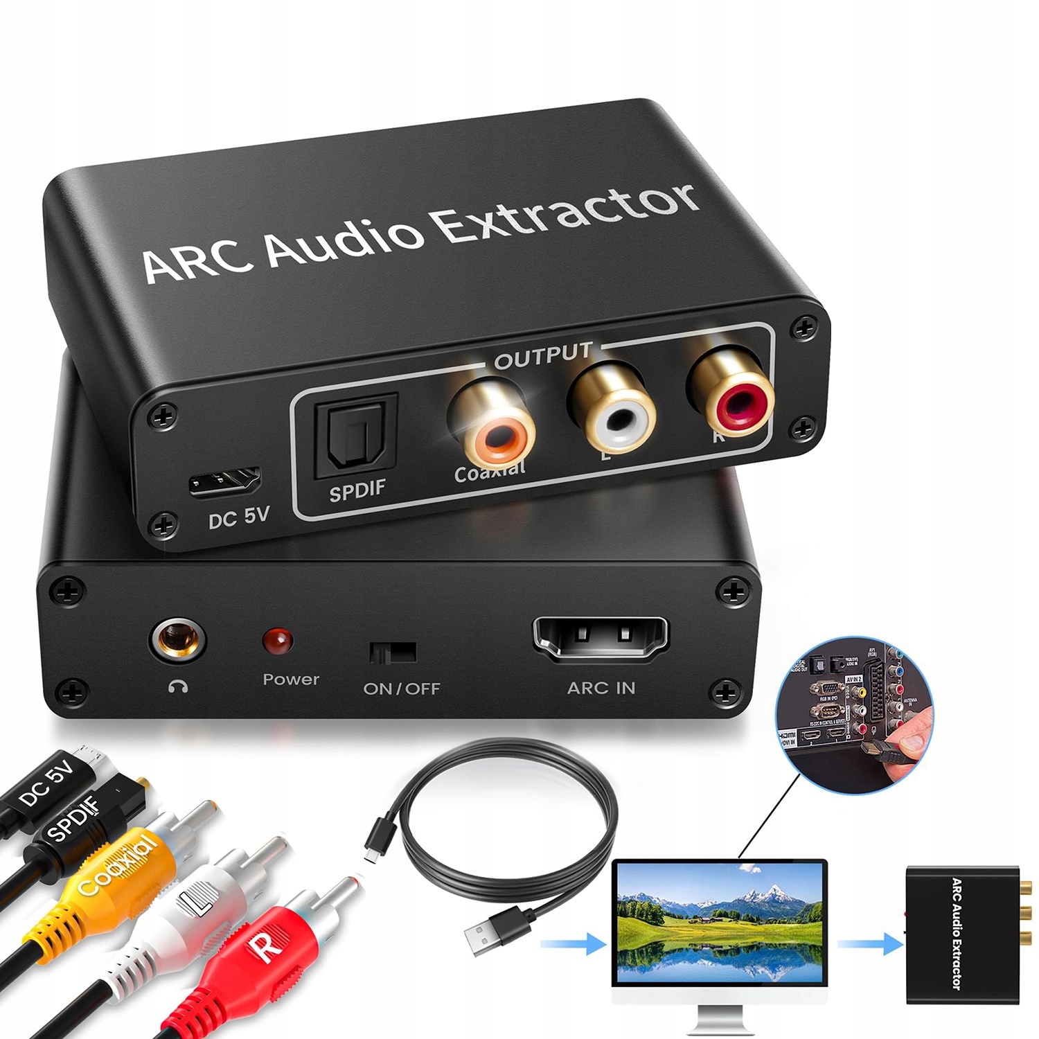 Konwerter HDMI ARC Audio Extractor do światłowodu