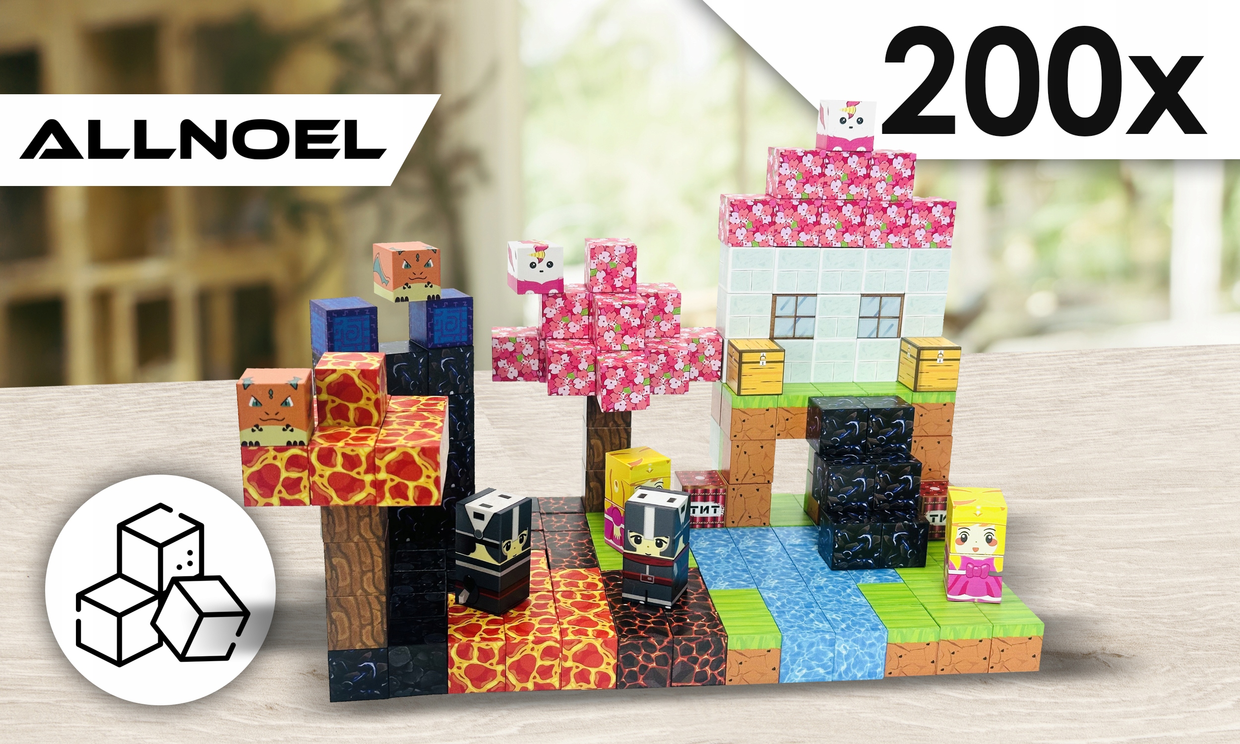 MAGNETINIAI KALADĖLIAI 200 DALIŲ VAIKAMS + 8 FIGŪRĖLĖS IR PIKSELIAI, RINKINYS, Gamintojas ALLNOEL