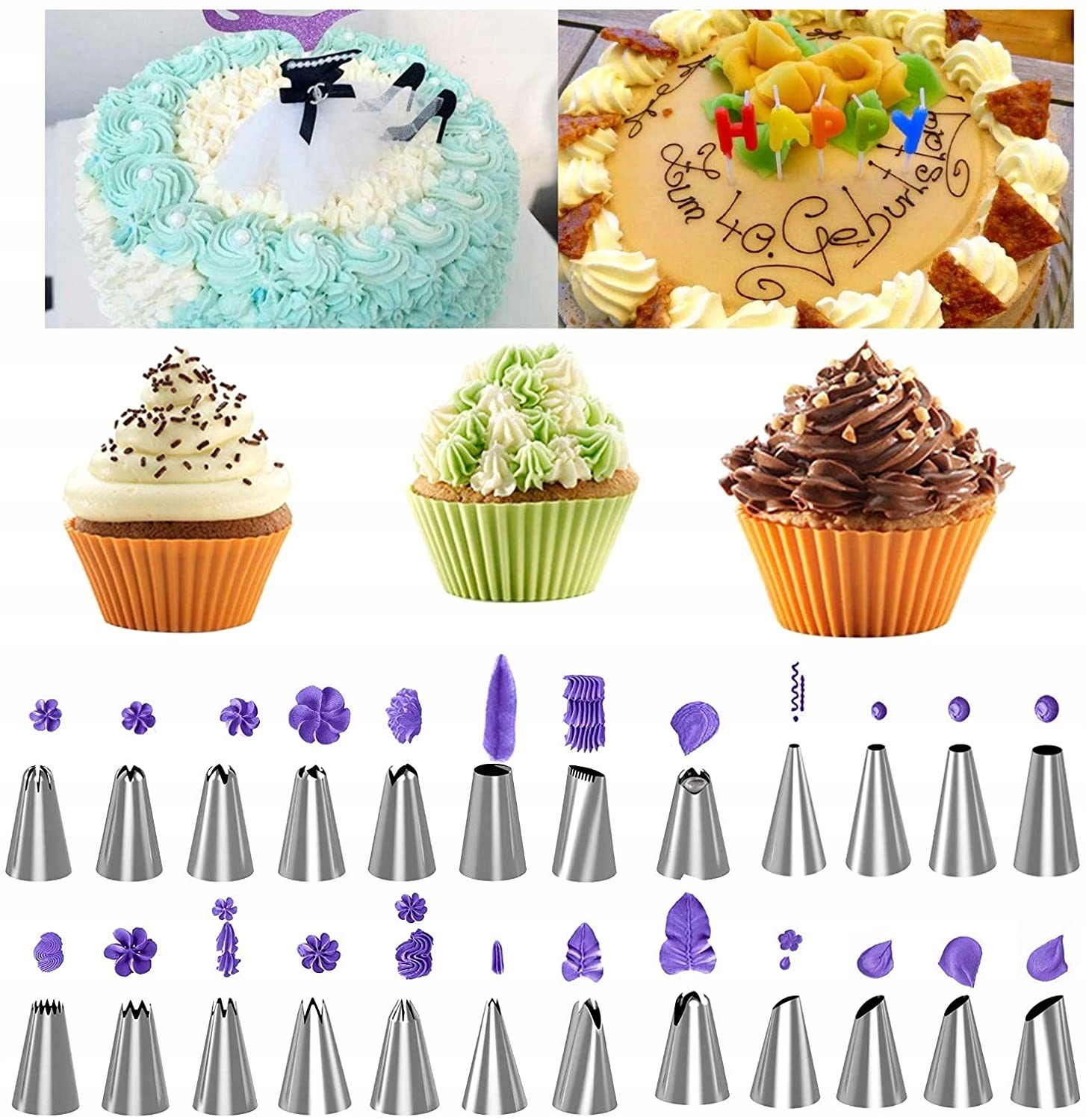 RĘKAW SILIKONOWY CUKIERNICZY ZESTAW XXXL+GRATIS Kolor dominujący niebieski