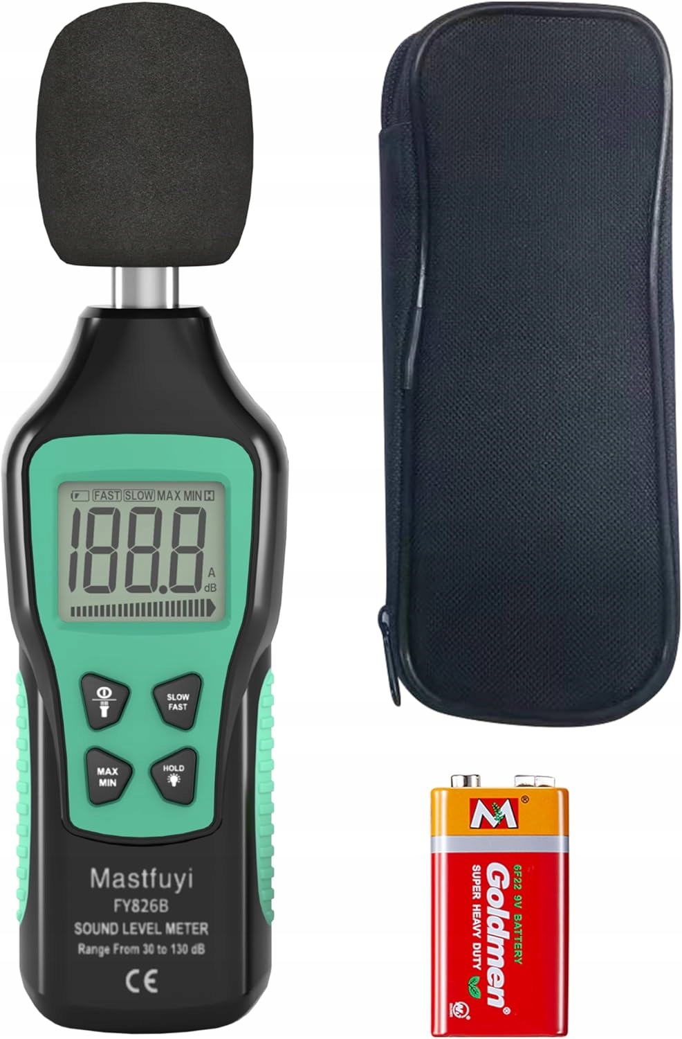 Digitální měřič hladiny zvuku 30-130 dB Spl s LCD displejem a funkcí Max/min