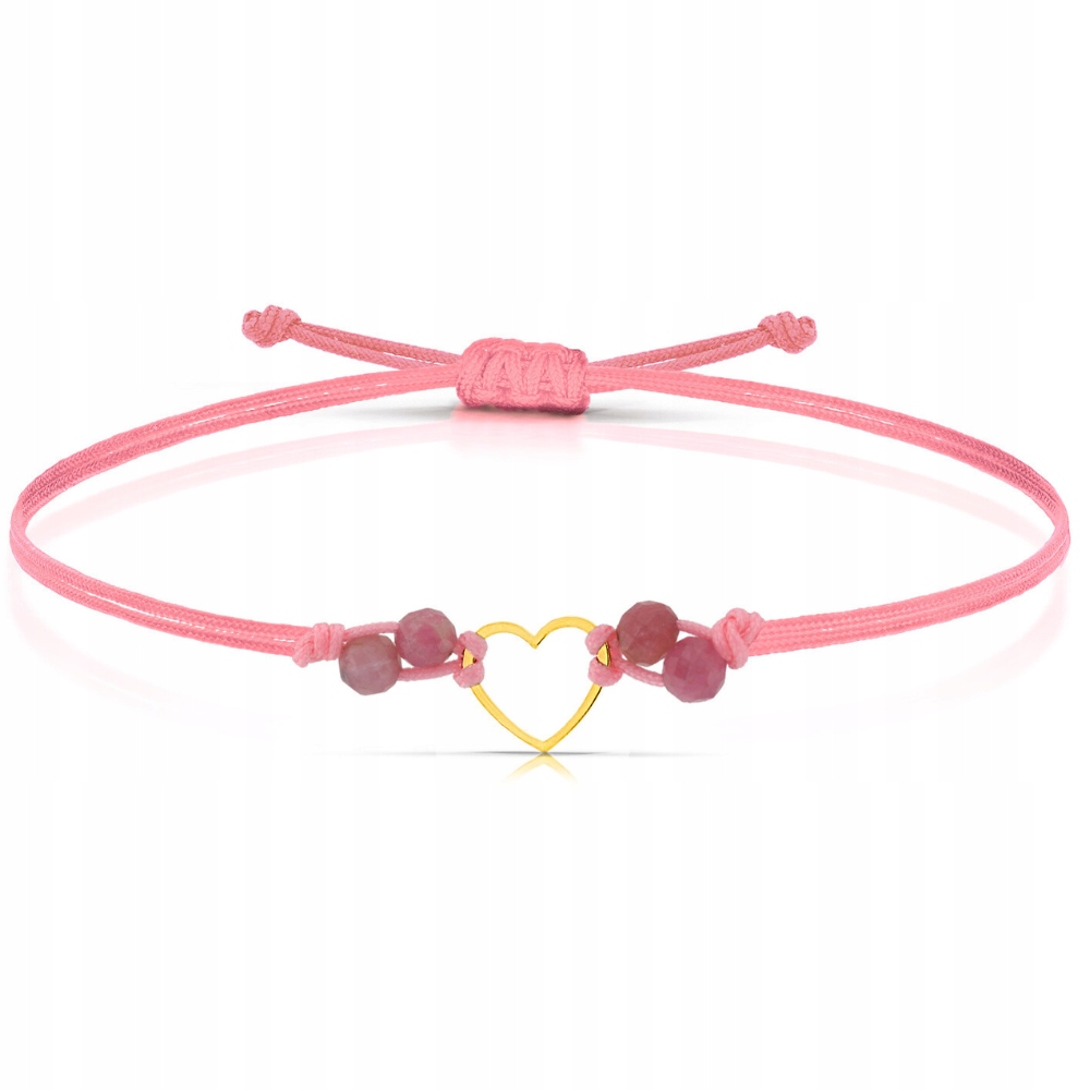 Šňůrkový Náramek Srdíčka 585 Turmalíny Gravírování