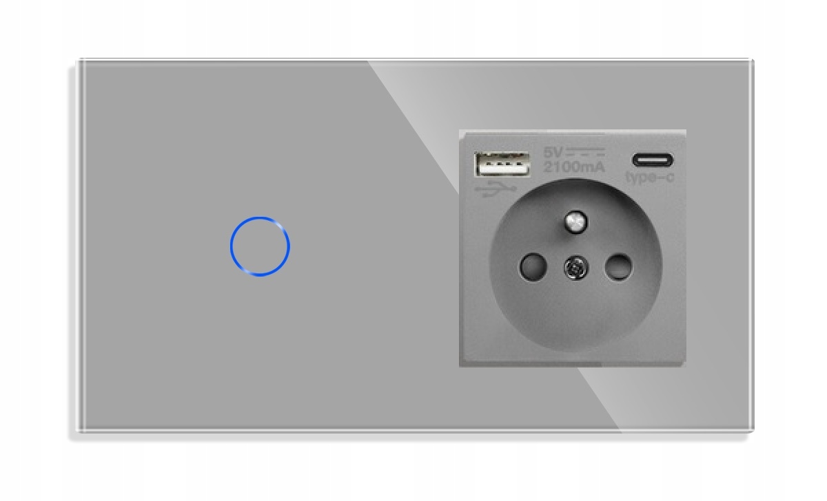 Jednodotykový Spínač 1K S Zásuvkou Usb-c Qc 20W, Skleněný Vypínač