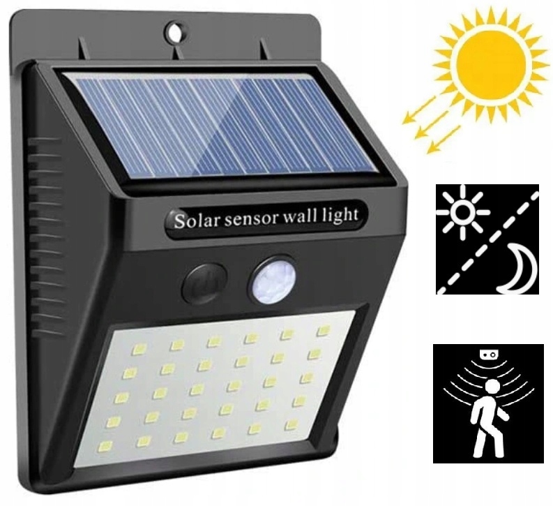 LAMPA HALOGEN SOLARNA LED Z CZUJNIKIEM RUCHU I ZMIERZCHU ZEWNĘTRZNA