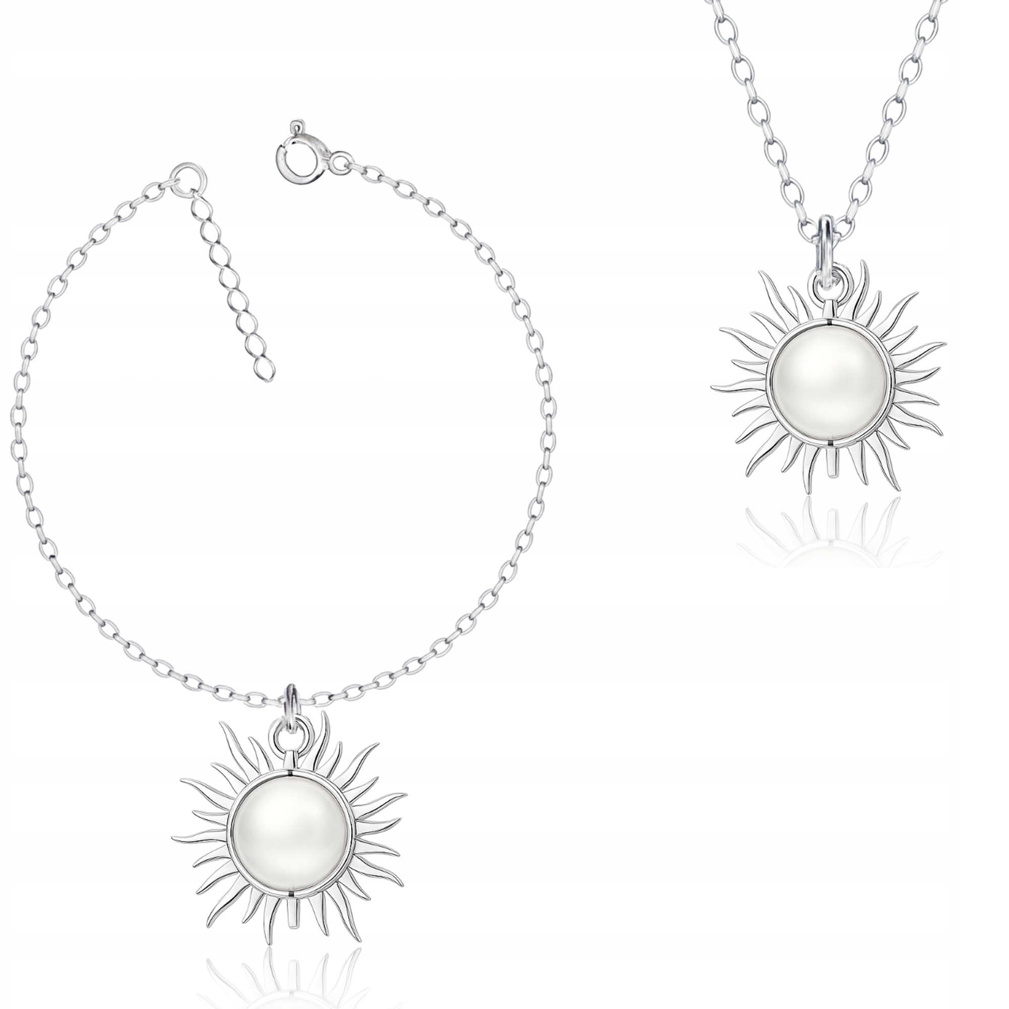 Sluneční Hvězda S Perlou Perly Stříbrný komplet rolo oval stříbro 925