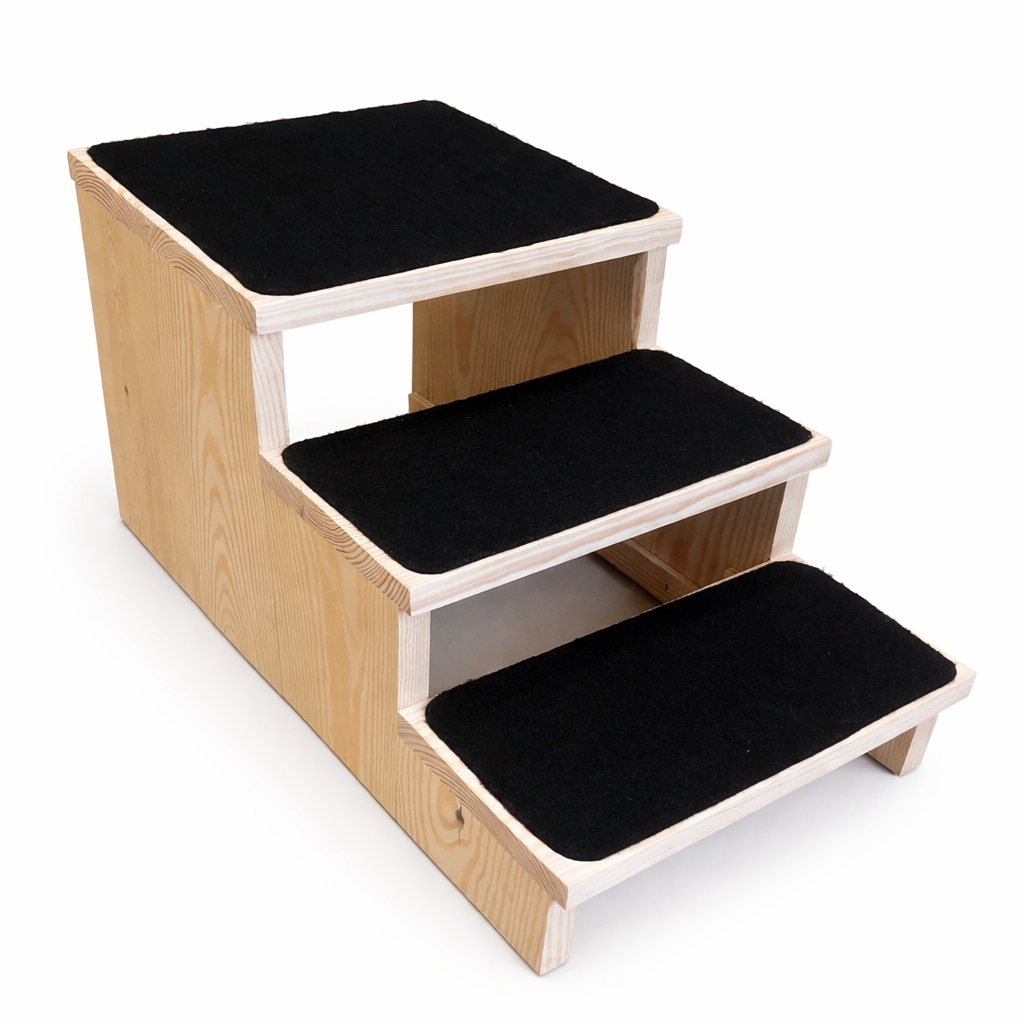 schodki schody dla psa 3 stopnie 30cm drewno Naturalne głębokość 30cm