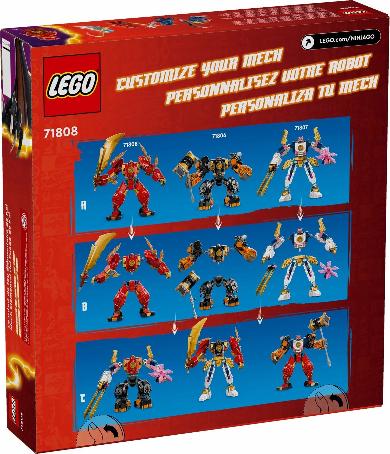LEGO NINJAGO 71808 MECH ŻYWIOŁU OGNIA KAIA - CZERWONY NINJA + TORBA Wiek dziecka 7 lat +