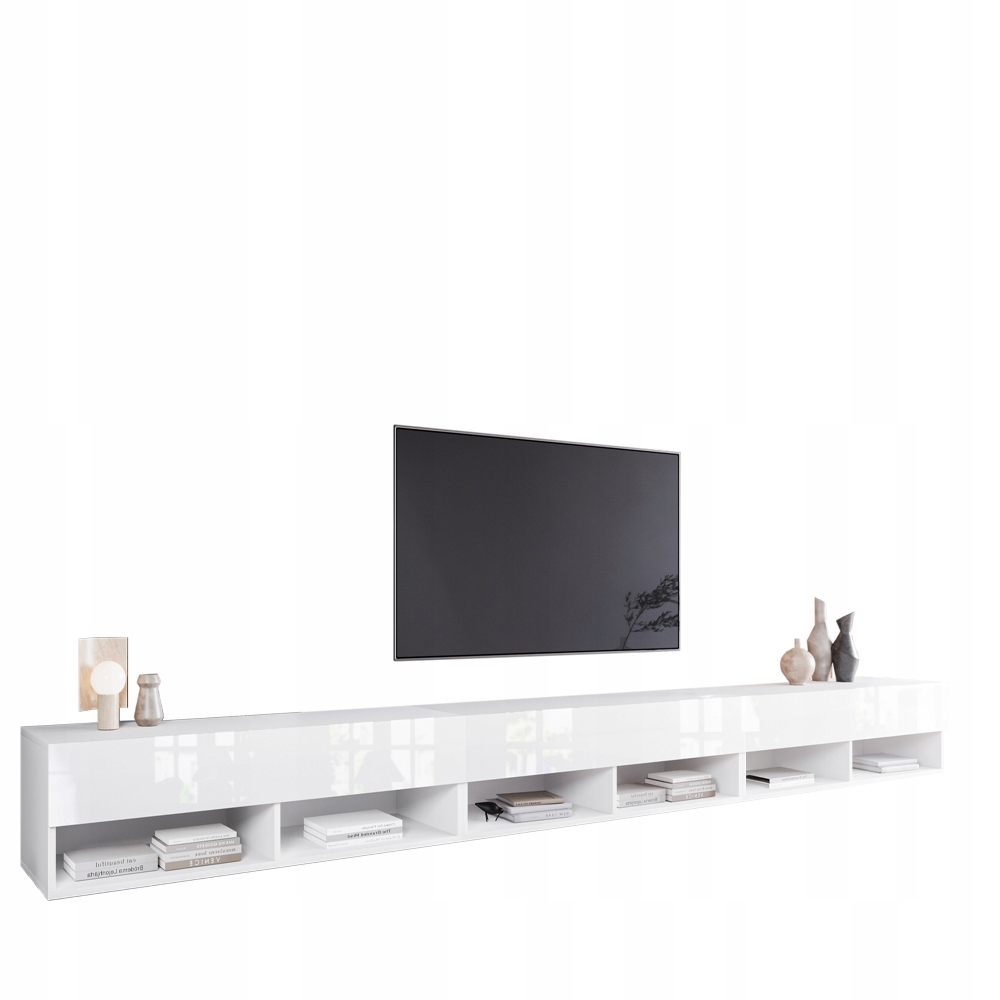 Biała szafka Rtv 300 cm front połysk Aroma