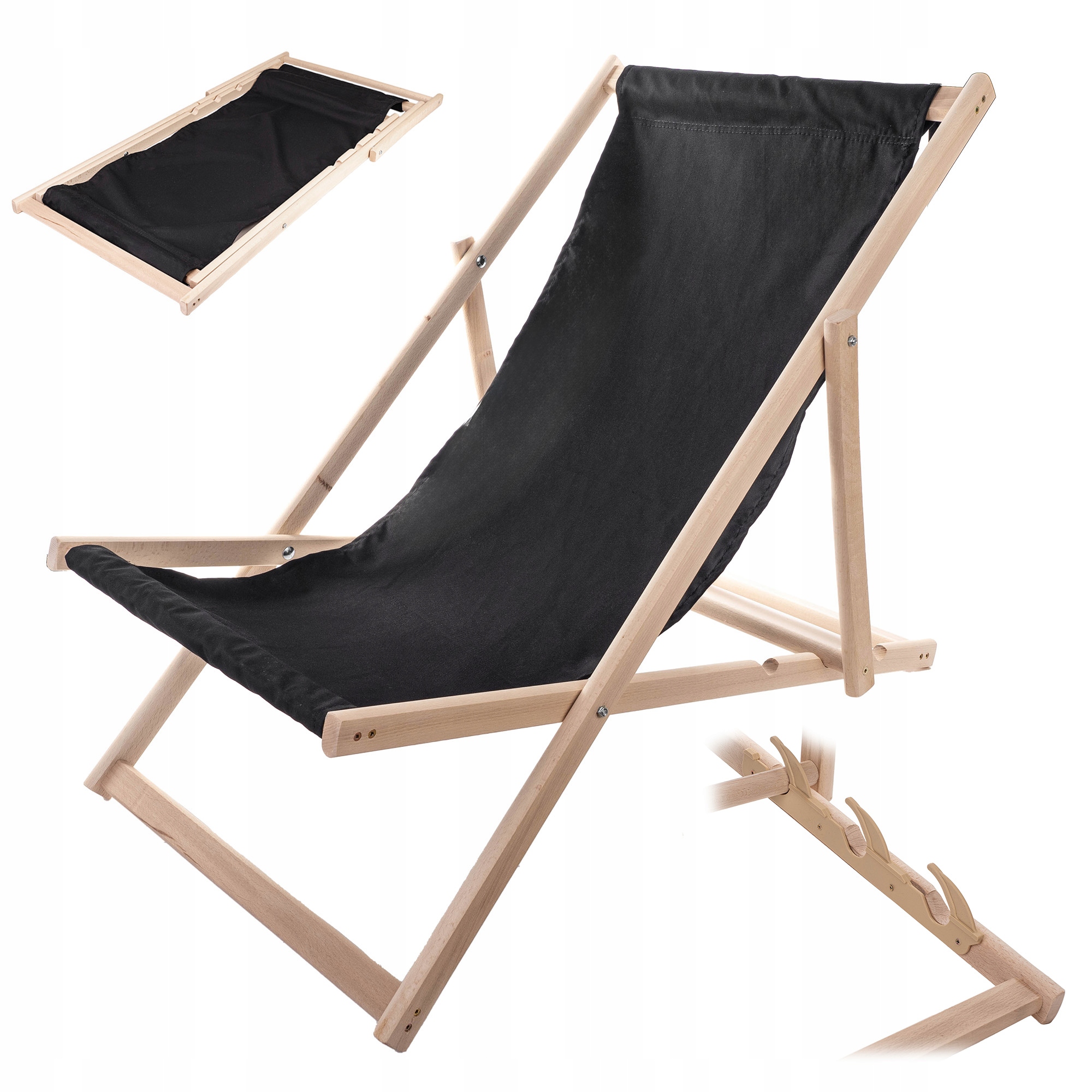 Leżak Drewniany Ogrodowy Plażowy Składany Na Taras Czarny Polski Producent