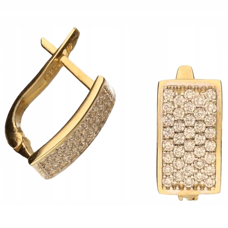 Zlaté Náušnice 585 obdélníkové s zirkony na anglickém zapínání 14 Kt