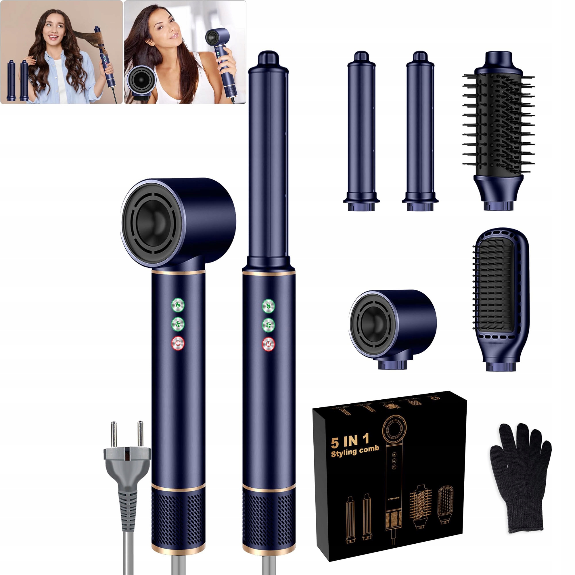 5V1 Sušička na vlasy Kartáč na vlasy Rotační ionizace 5v1 Sada