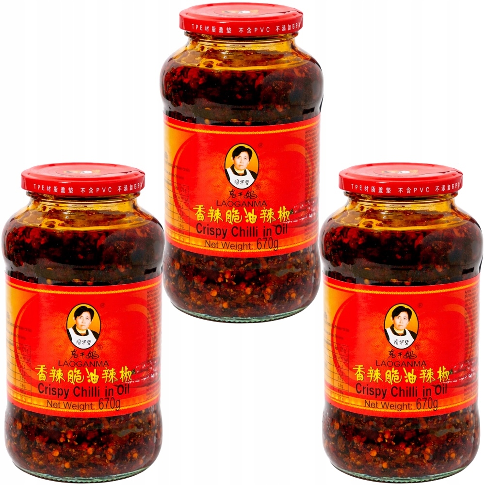 3x Chrupiące Chili z Cebulą w Oleju Sojowym Crispy Hot Chilli 670g Laoganma