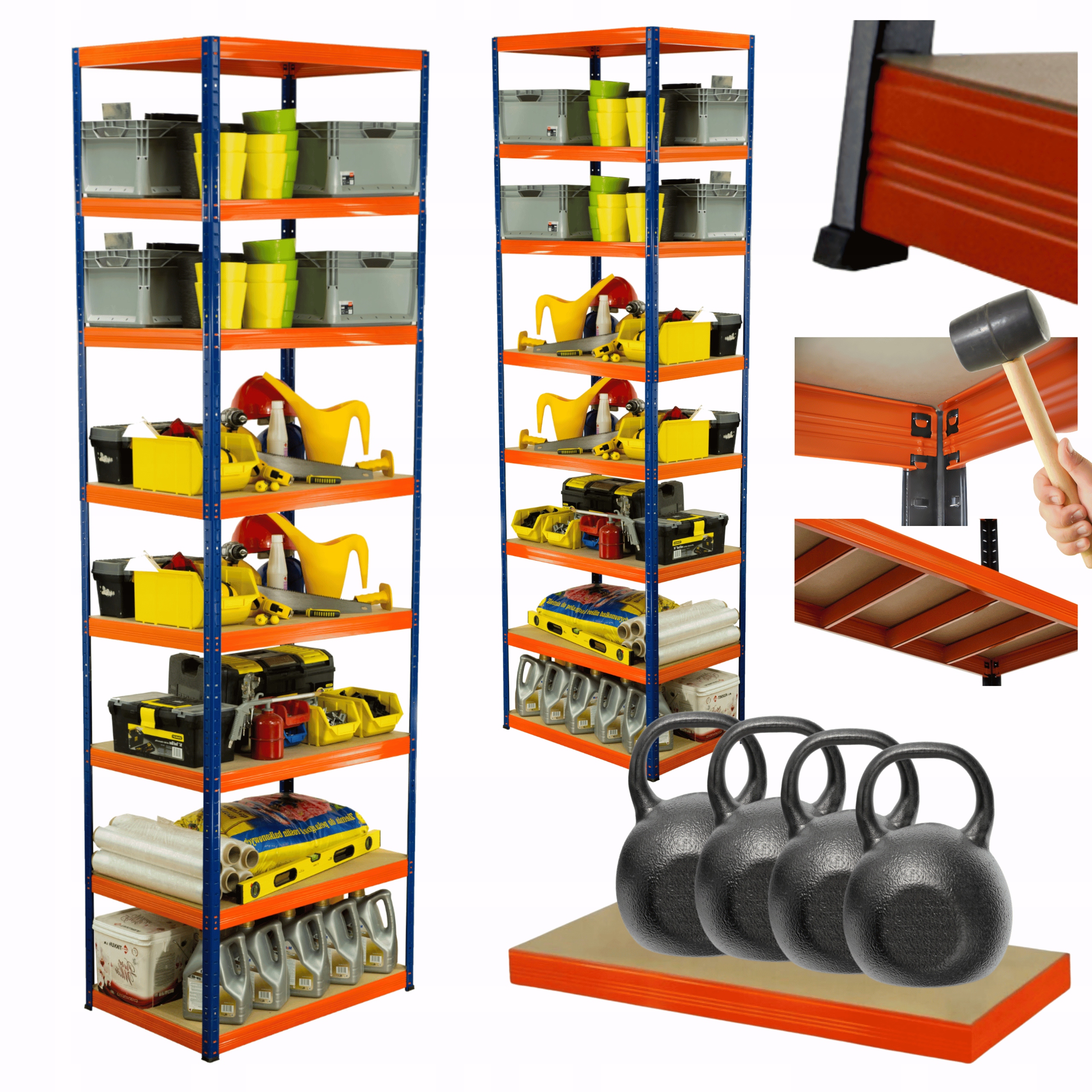 Kovový skladový regál Helios 270x75x30 cm 8Px400 kg Pevný, Vysoký