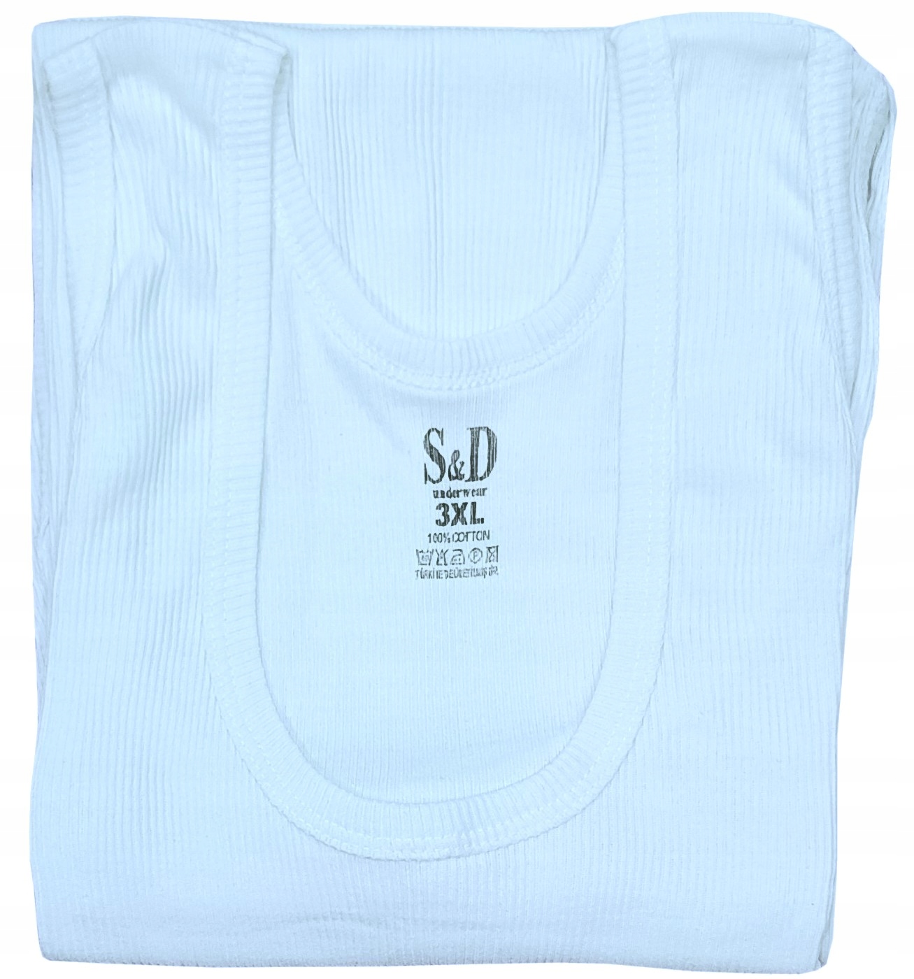 PODKOSZULKA KOSZULKA MĘSKA BAWEŁNA PRĄŻKOWANA BIAŁA OKRĄGŁY - XL Rozmiar XL