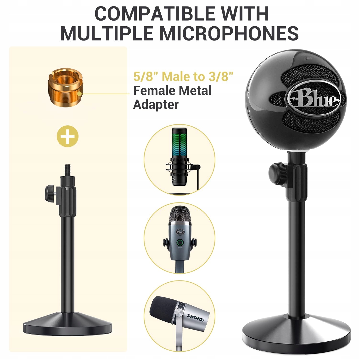 OHUHU Stojak Na Mikrofon Regulowany Uchwyt Z Adapterem 5/8" Na 3/8" — miniatura 6