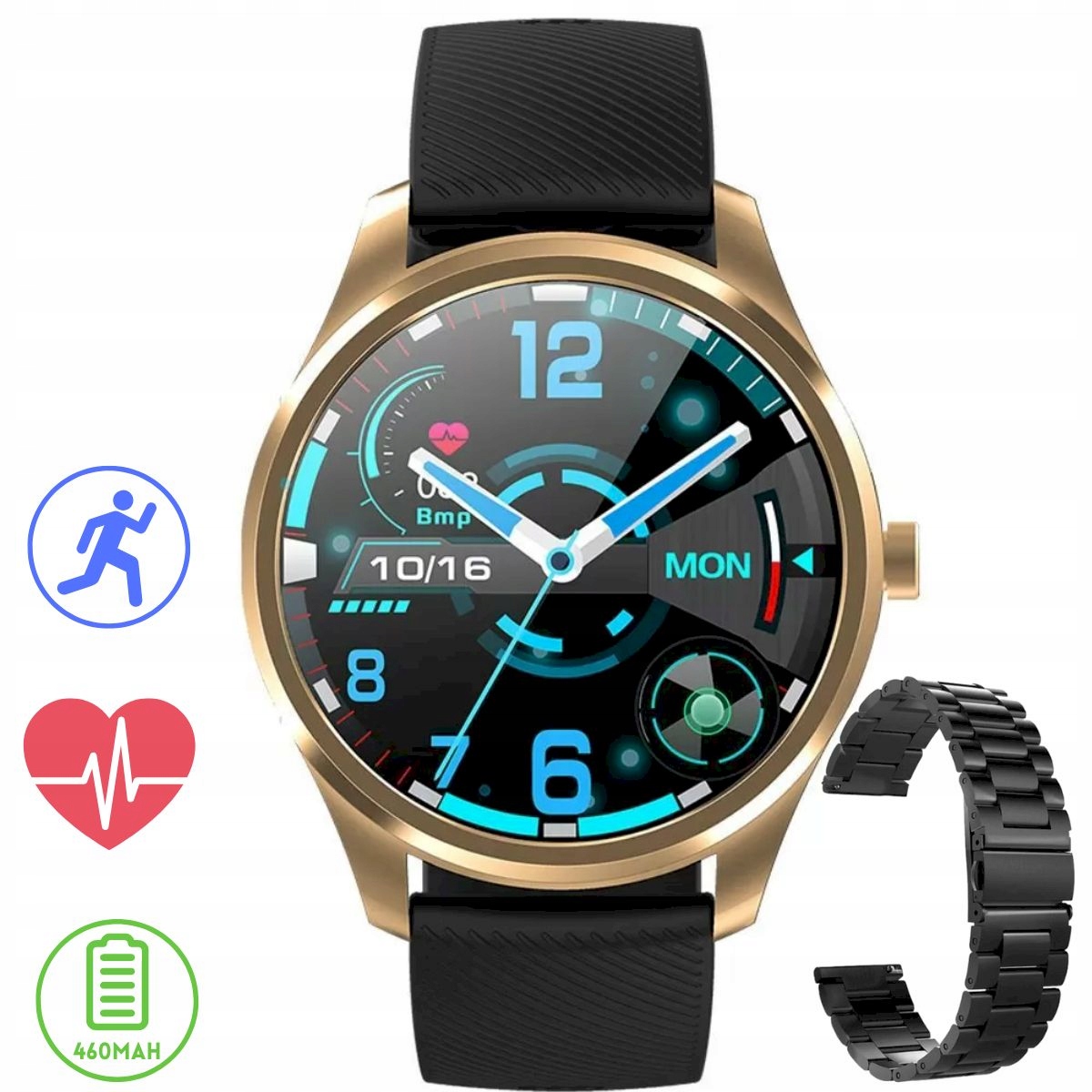 Różowozłoty smartwatch G.Rossi czarny pasek