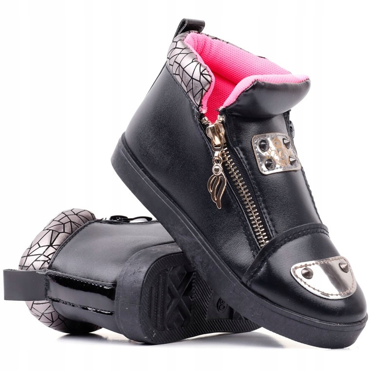 

Botki sneakersy dziewczęce czarne płaskie