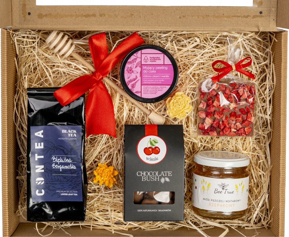 Dárková sada: čaj 50 g med 250 g mycí peeling sladkosti Premium