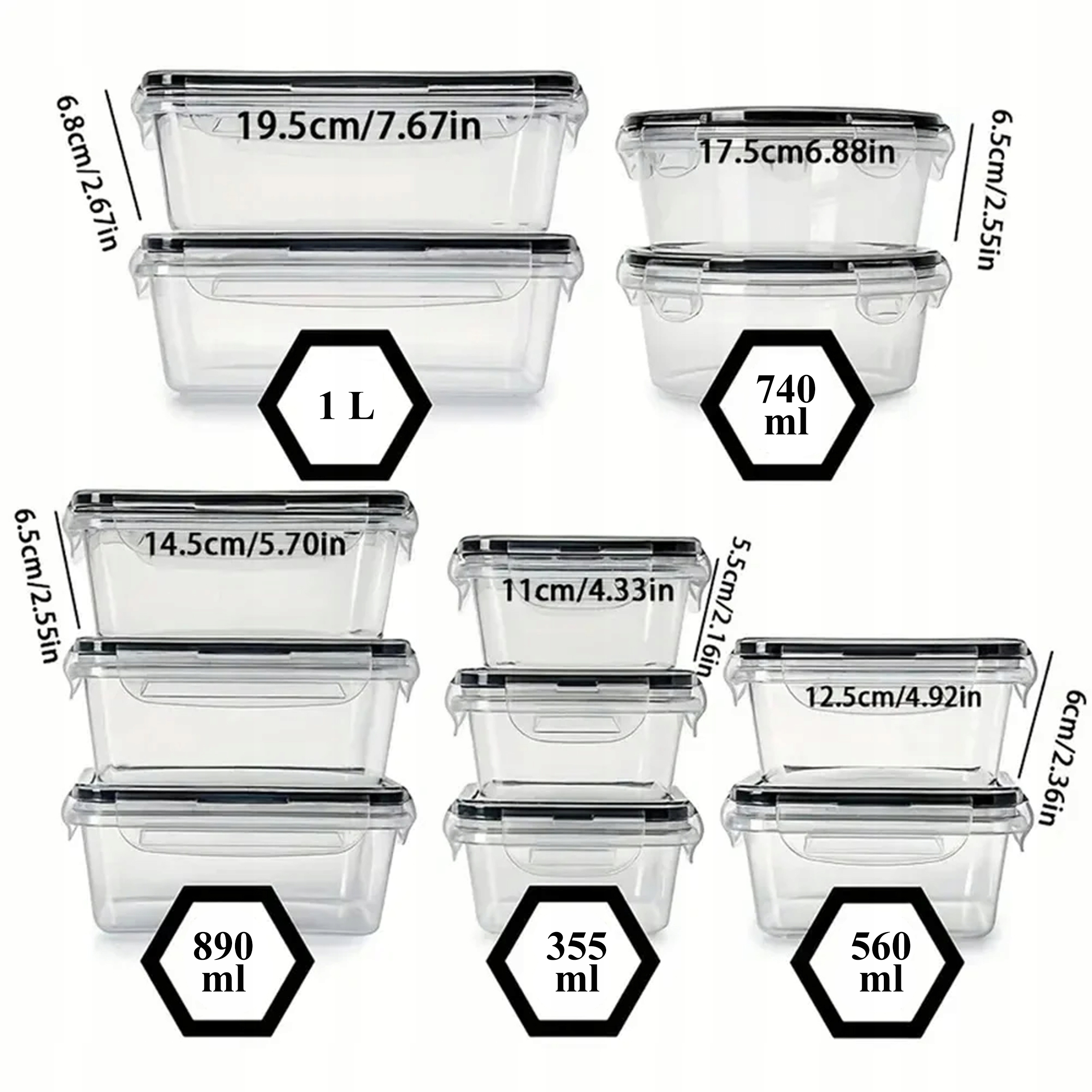 X12 PUDEŁKA NA ŻYWNOŚĆ PLASTIKOWE POJEMNIKI SZCZELNE Z PRZYKRYWKĄ ZESTAW Kod producenta RC-K-805