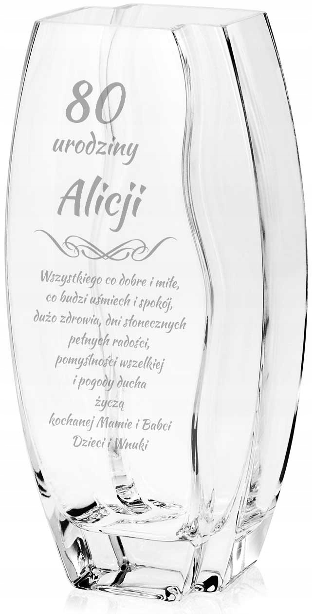 Velká skleněná váza s gravírováním věnováním 32 cm na poděkování Svatba Dárek