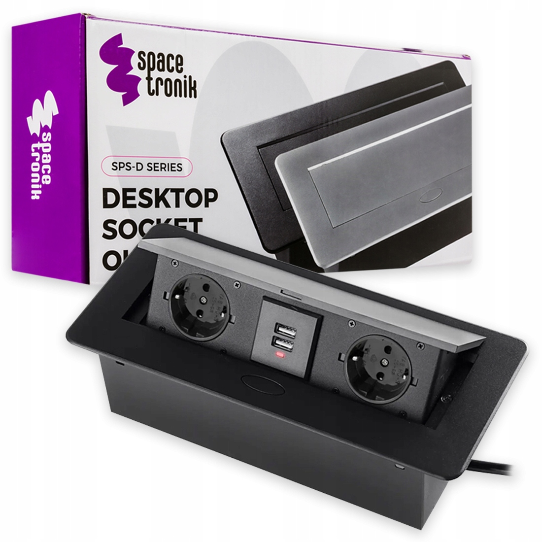 Gniazdo Nablatowe Chowane w Blat Kuchenny Spacetronik Wpuszczane 2x230V Usb