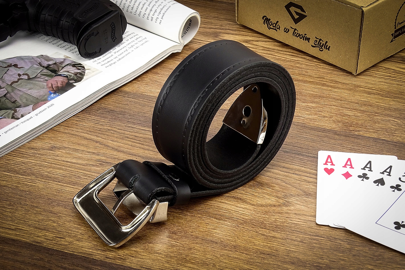 PASEK MĘSKI DO SPODNI SKÓRZANY GRACIO SZEROKI DŁUGOŚĆ PASKA 160 CM PREZENT Model GUM 01