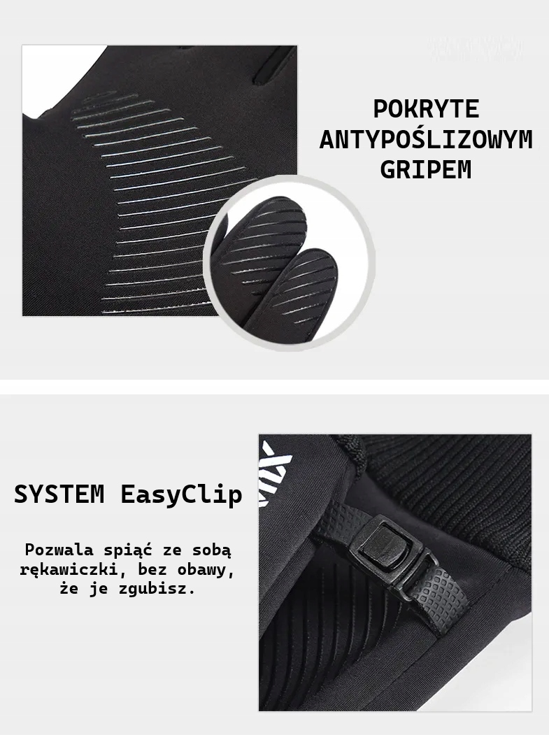 RĘKAWICZKI ZIMOWE DOTYKOWE SPORTOWE DO BIEGANIA OCIEPLANE WODOODPORNE BLACK Materiał dominujący poliester