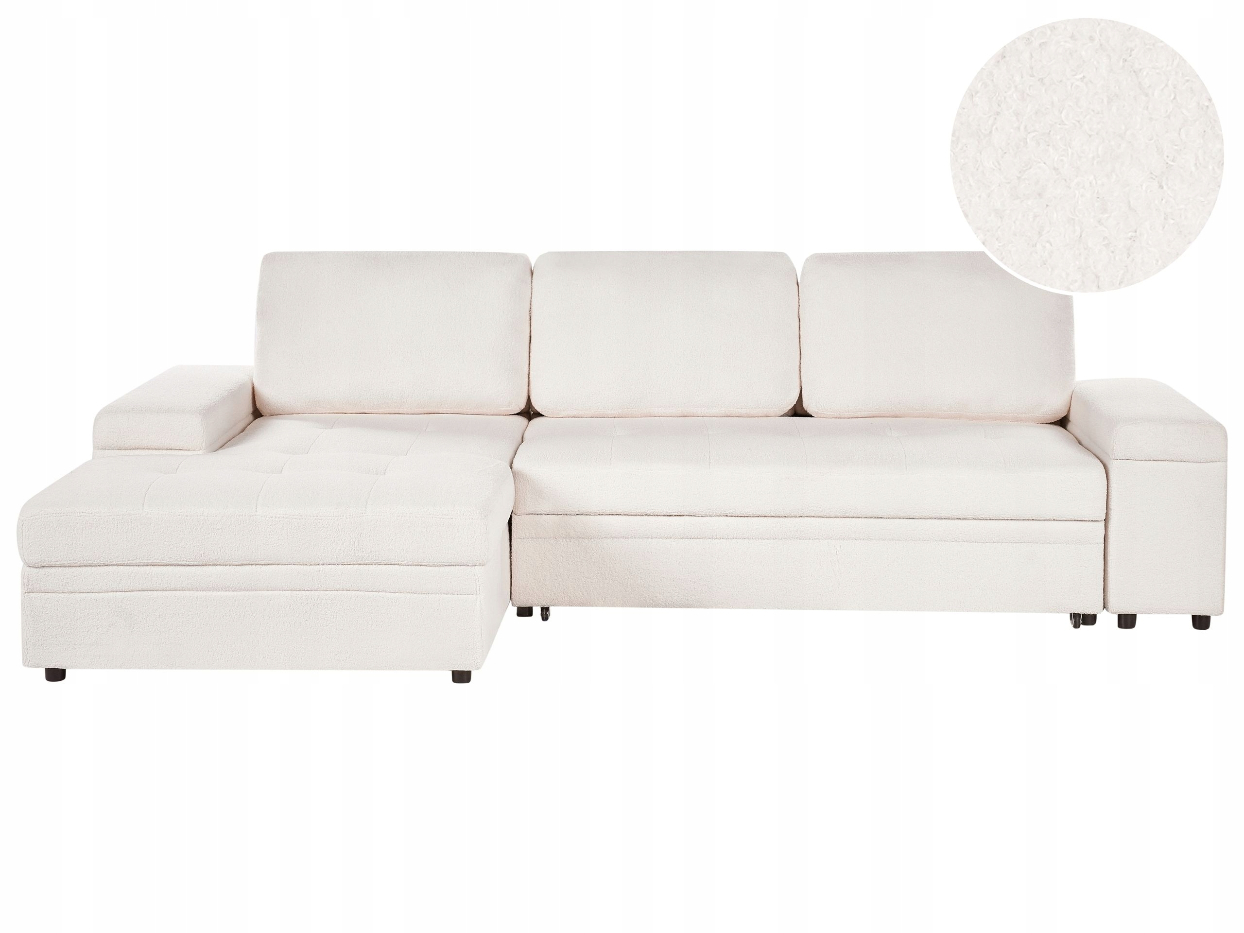 Sofa narożna w kolorze białym z funkcją spania