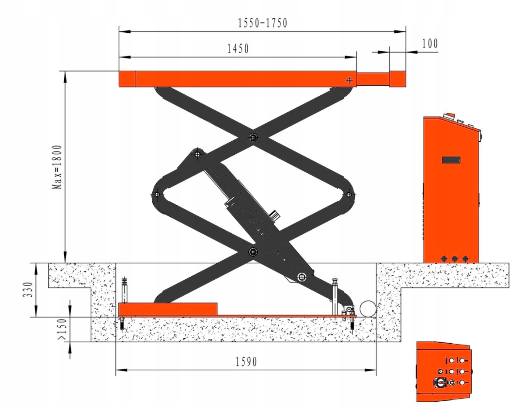 PODNOŚNIK NOŻYCOWY PODPOSADZKOWY 3,5 T 1,8 M Marka TM-Group
