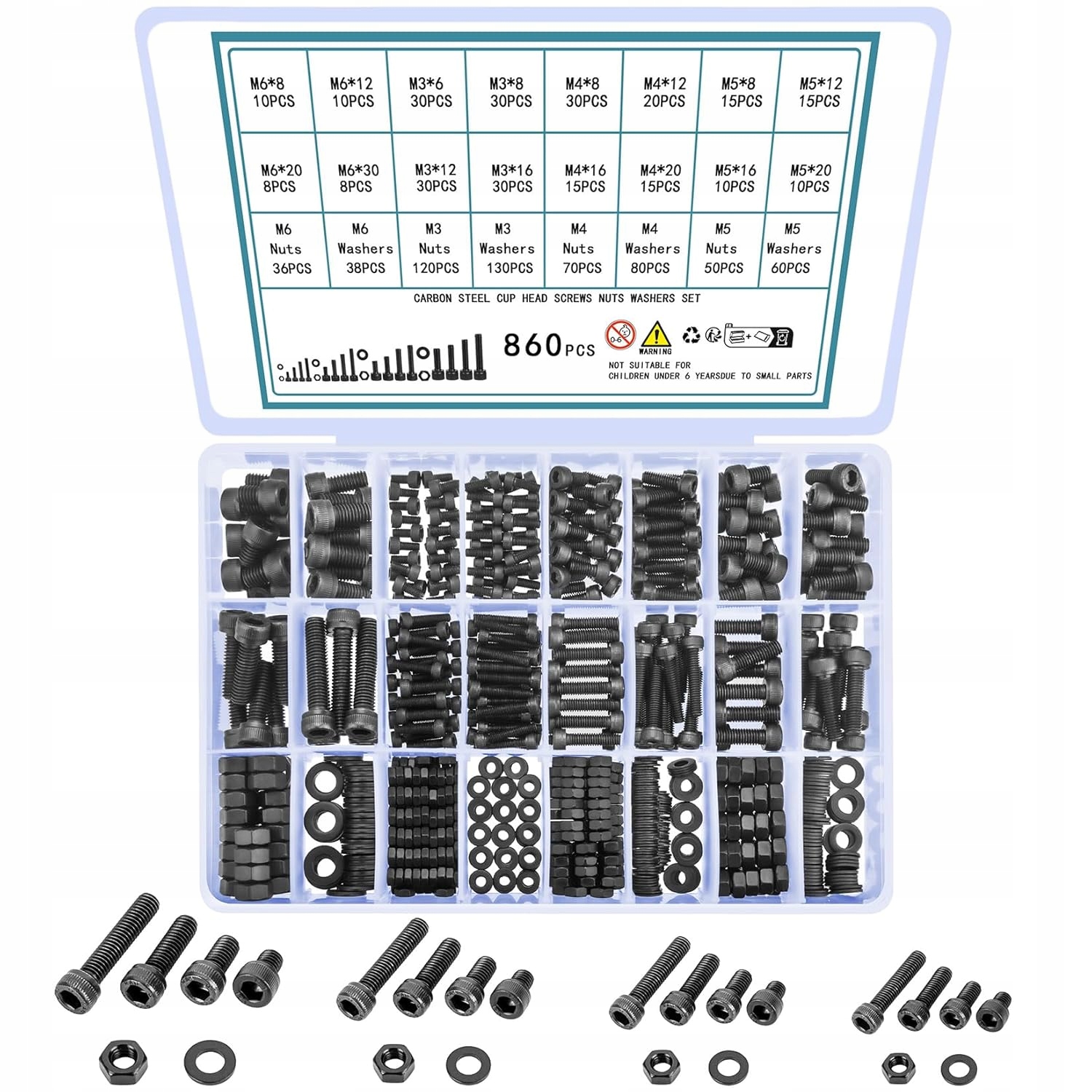 Zestaw Śrub Stal Węglowa Warsztat Dom 860 Szt Czarne