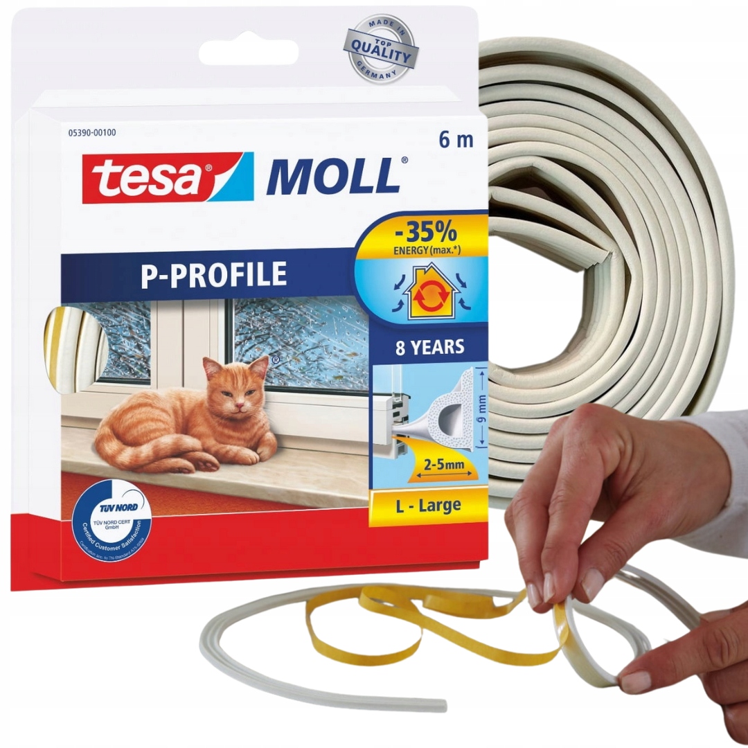 TESA MOLL USZCZELKA GUMOWA SAMOPRZYLEPNA PROFIL P DO OKIEN 6M BIAŁA