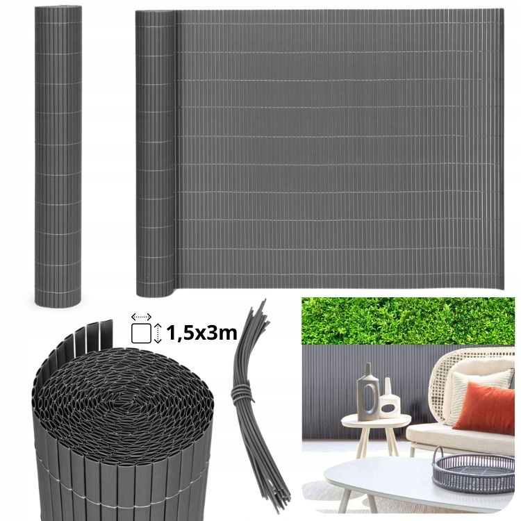 Osłona Dwustronna Mata Bambusowa 150x300 Balkon Taras Ogrodzenie Antracyt