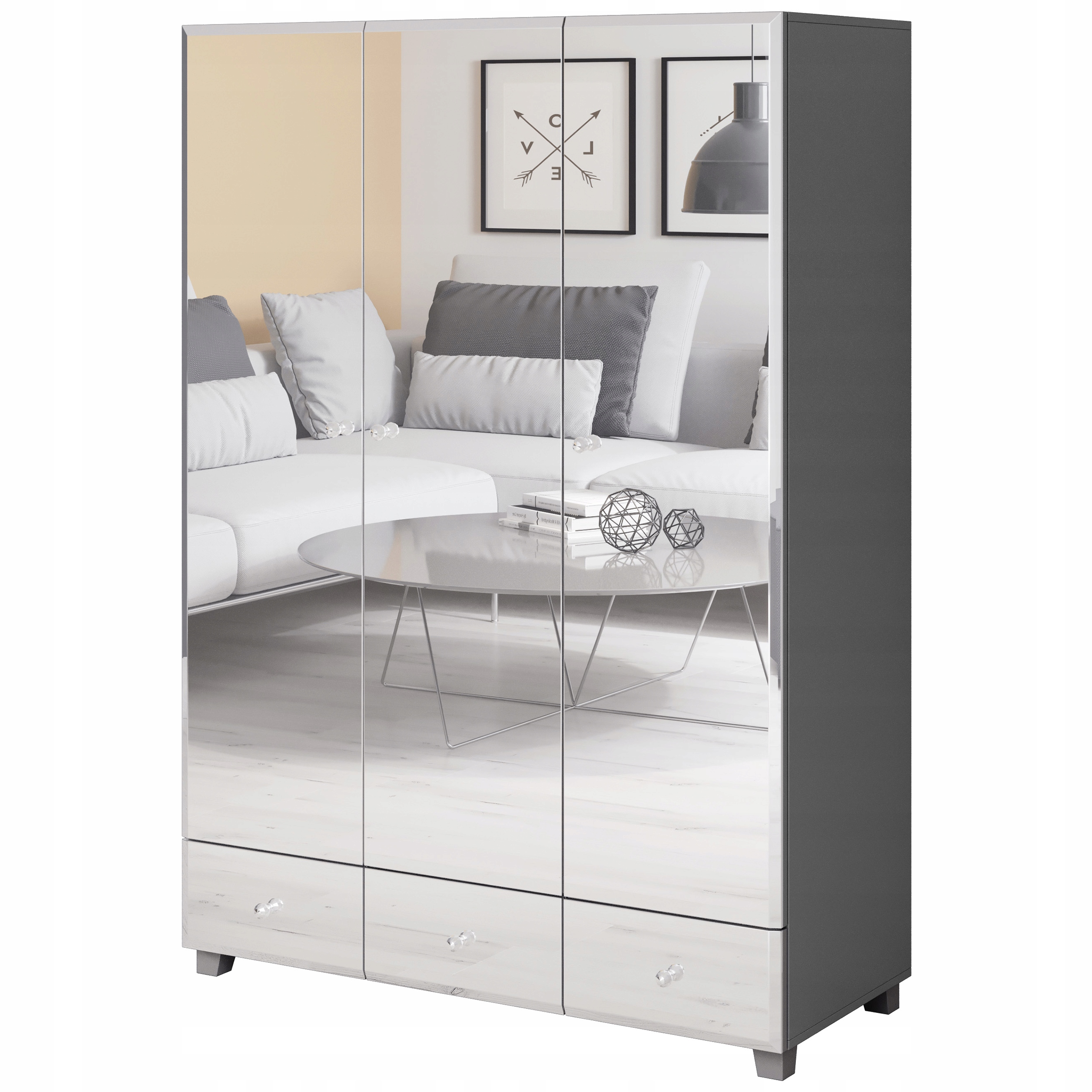 

Szafa 130 cm z szufladami szara lustrzany front