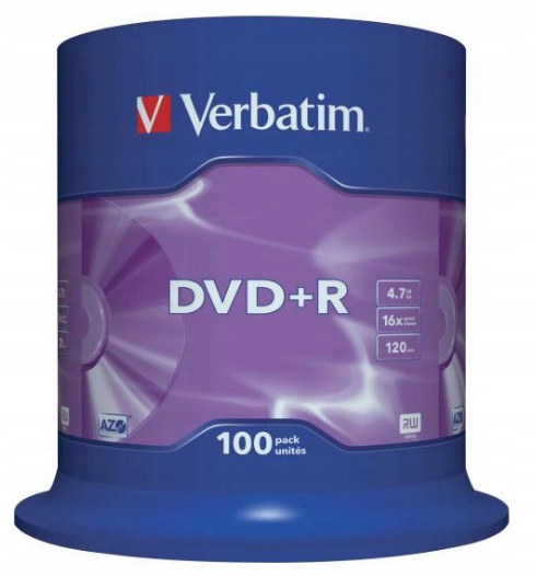 Dvd+r disky Verbatim 4.7 Gb 16 x Matt Silver Cake 100 ks