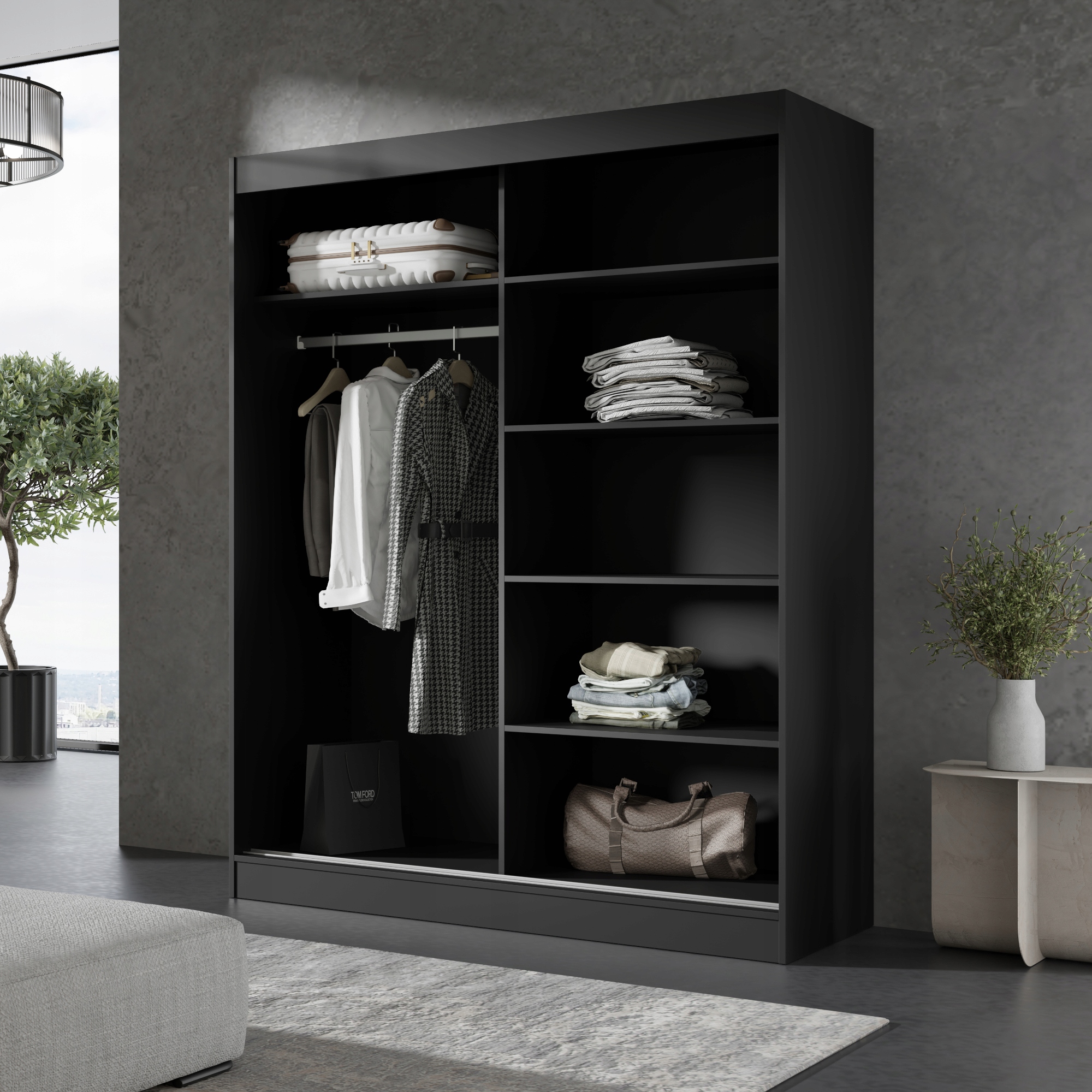 Szafa przesuwna z lustrem Como 2D1L 150 Czarna (lacobel)