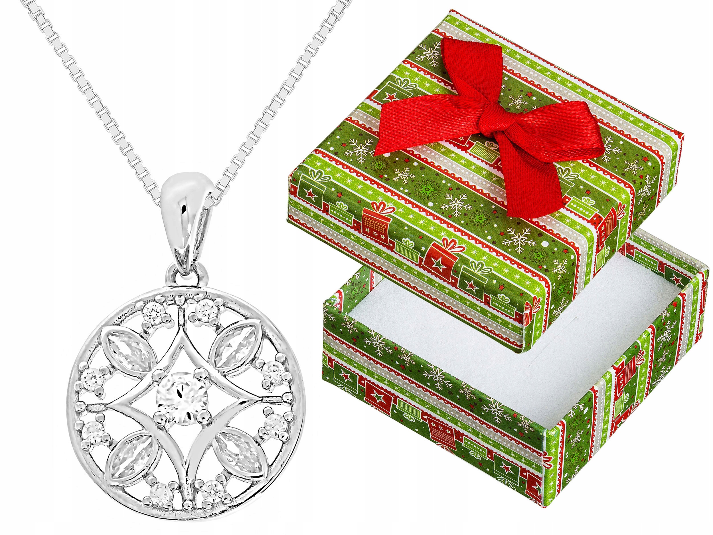 Dlouhý Stříbrný Prolamovaný Dámský Náhrdelník Rozeta se Zirkony Kolečko Stříbro 65