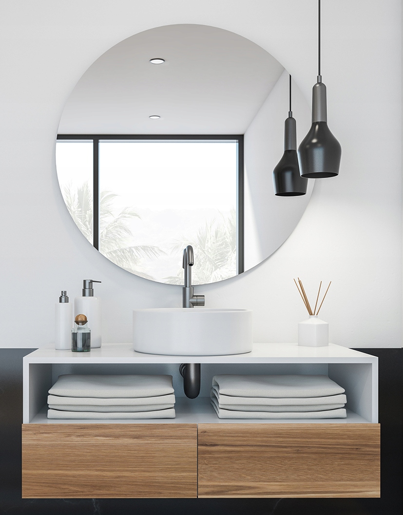 OKRĄGŁE LUSTRO DO ŁAZIENKI Z MATĄ GRZEWCZĄ 63 CM Szerokość 630 mm