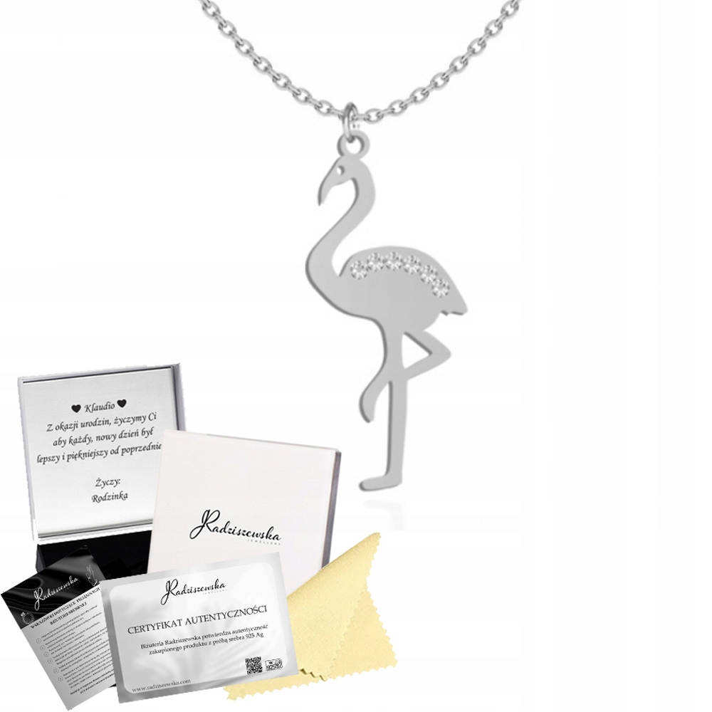 Stříbrný Náhrdelník S Flamingem Plameňák Řetízek 925. Narozeniny Přání