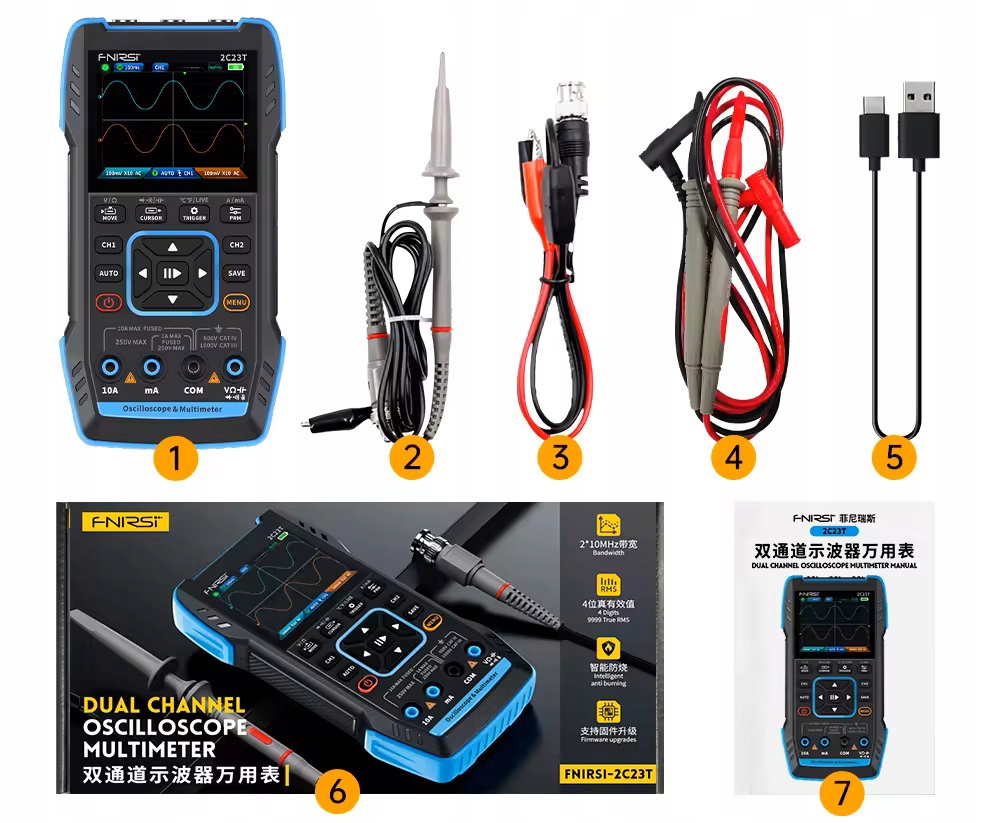 Urządzenie pomiarowe multimetr miernik oscyloskop 3w1 FNIRSI 2C23T STD