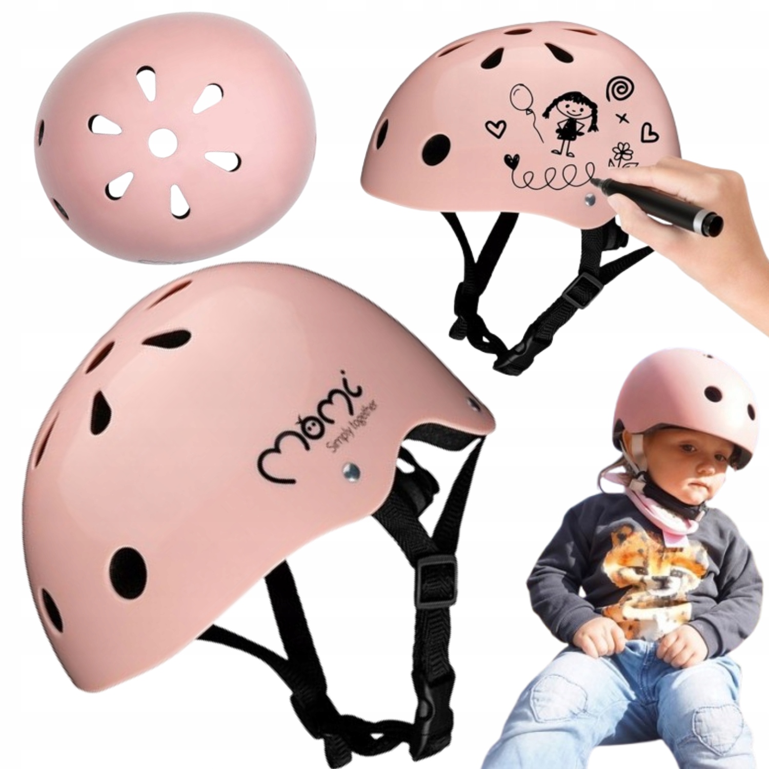 KASK DZIECIĘCY ROWEROWY OCHRONNY NA ROWER HULAJNOGE DLA DZIECKA 47-58CM RÓŻ