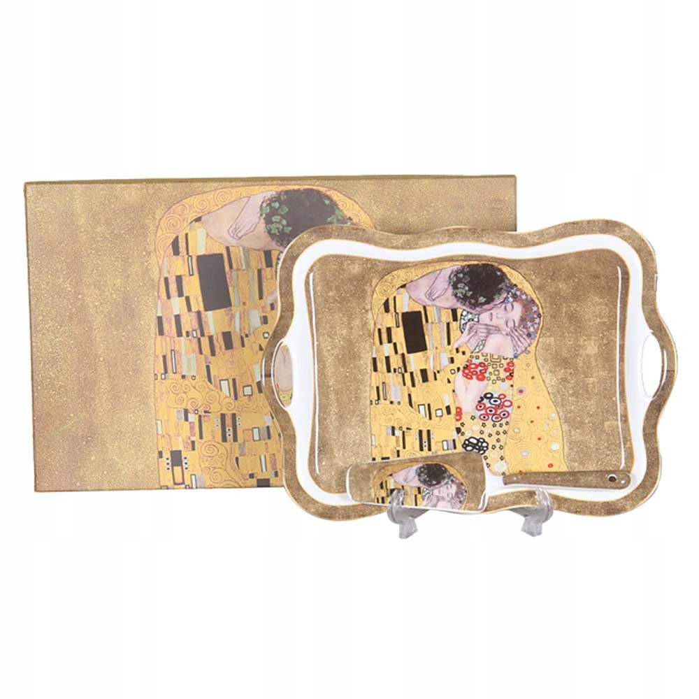 Home Elements Talíř s náčiním na dort 35 cm, Klimt, Polibek zlatý
