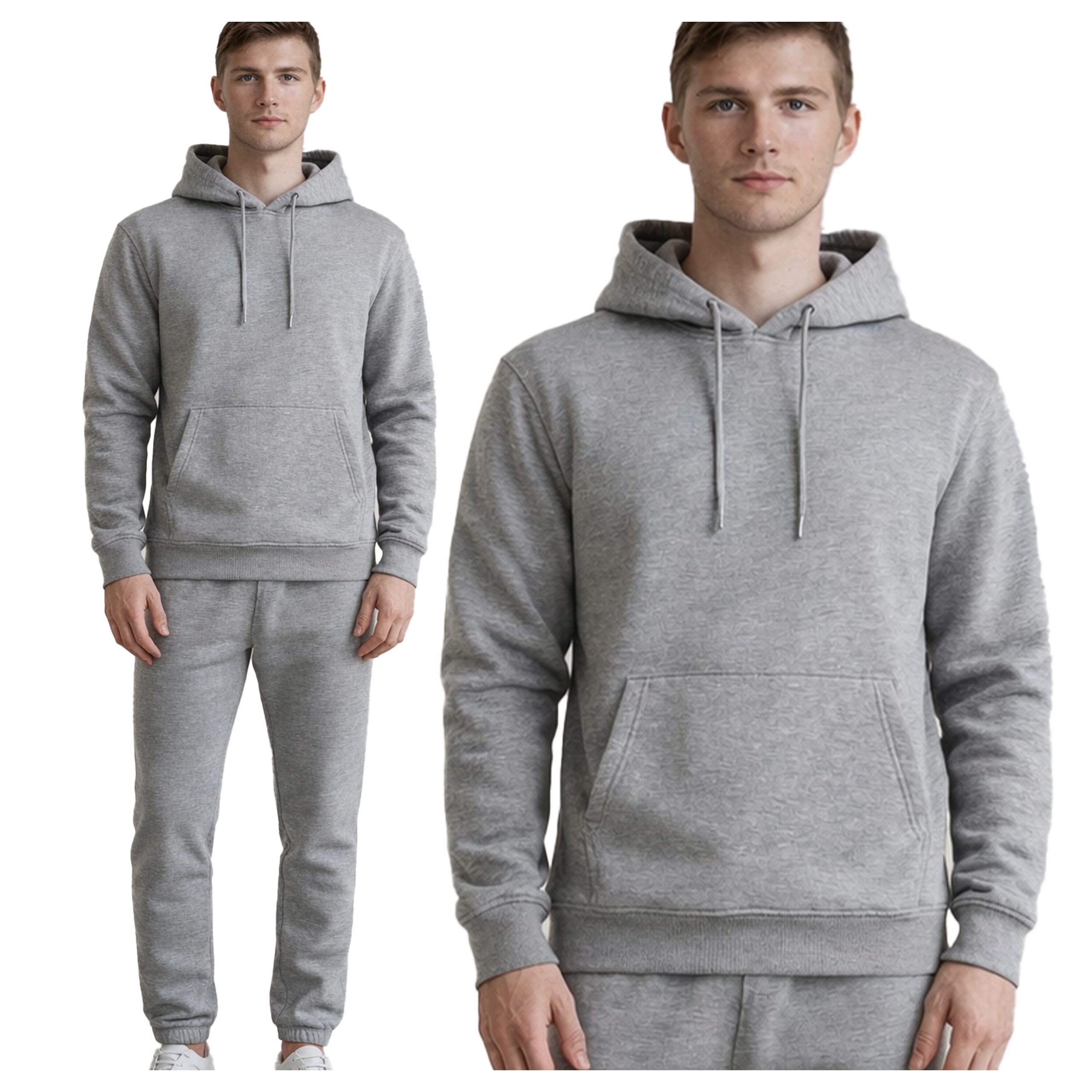 Męski Komplet Dresowy Bluza z Kapturem Spodnie Jogger Szary L