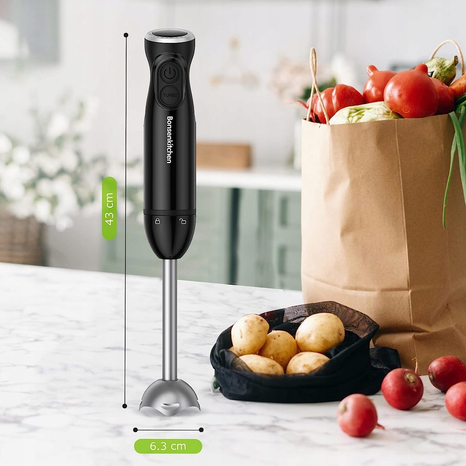 BONSENKITCHEN Blender Ręczny 1000W Stalowy Do Zup Smoothie Püree HB3201 — miniatura 4