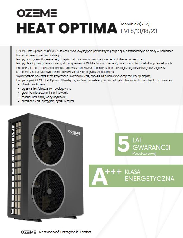 OZEME HEAT OPTIMA 23 EVI POMPA CIEPŁA R32, INVERTER, WiFi, SG, RAL7043 Matt
