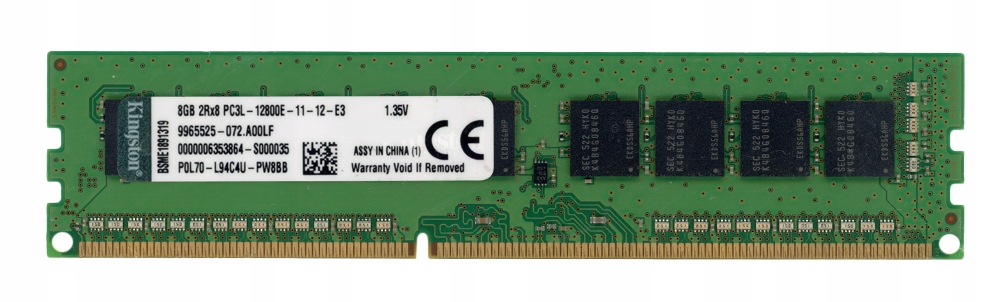 Kingston 8GB DDR3 2Rx8 1600MHz PC3L-12800E Ecc Unbuff